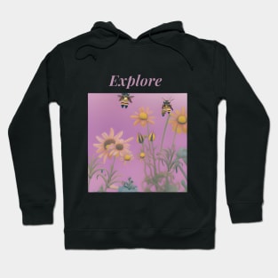 Explore Nature Bee Tee - Floral Botanical Shirt, Garden-inspired T-shirt, Unisex Nature Lover Tee, Aesthetic Bee and Flower Design, Purple and Yellow Tshirt Hoodie